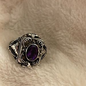 Silver amethyst locket/poison ring. Size 7.5-8